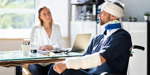 Injured man consulting a personal injury attorney after a slip and fall accident